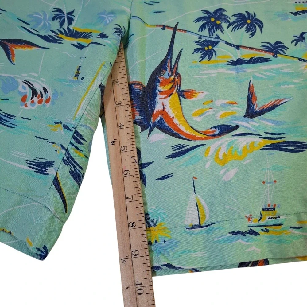 Polo Ralph Lauren Classic Fit Shorts Mens 40 Linen Blend Fishing Tropical Green